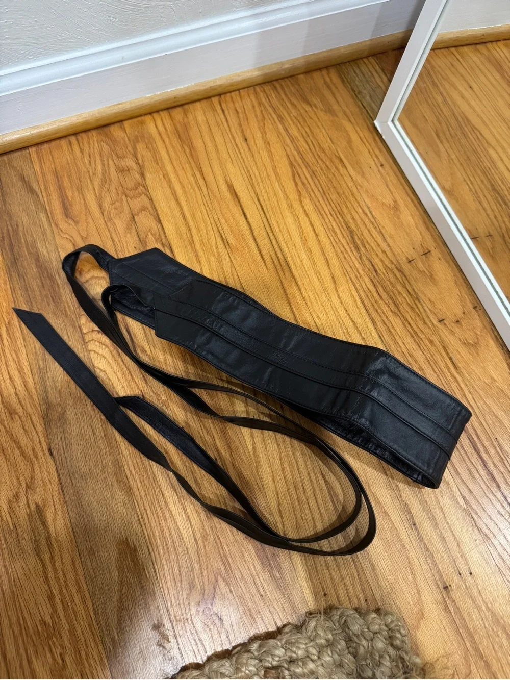 Men's Black Leather Belt Bag Strap